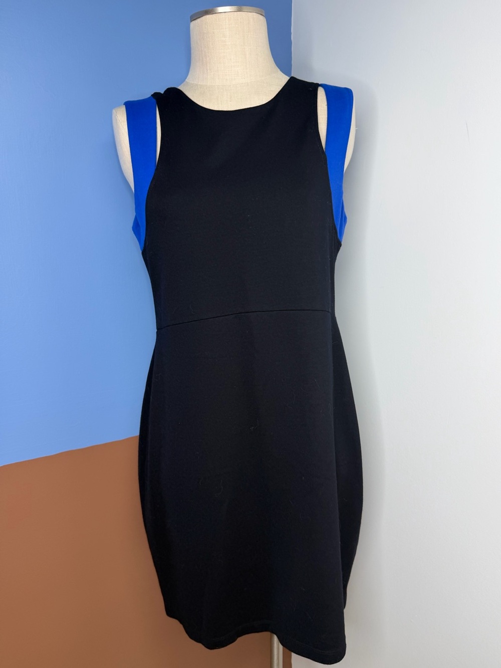 Bailey 44 B44 Dressed Black Blue Sleeveless Ponte Sheath Dress Large